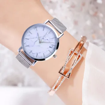 

WJ-8050 Marble Pattern Dial Luxury Women Watches Steel Strap Bracelet Ladies Watch Dress Gift Female Quartz Wristwatch montre