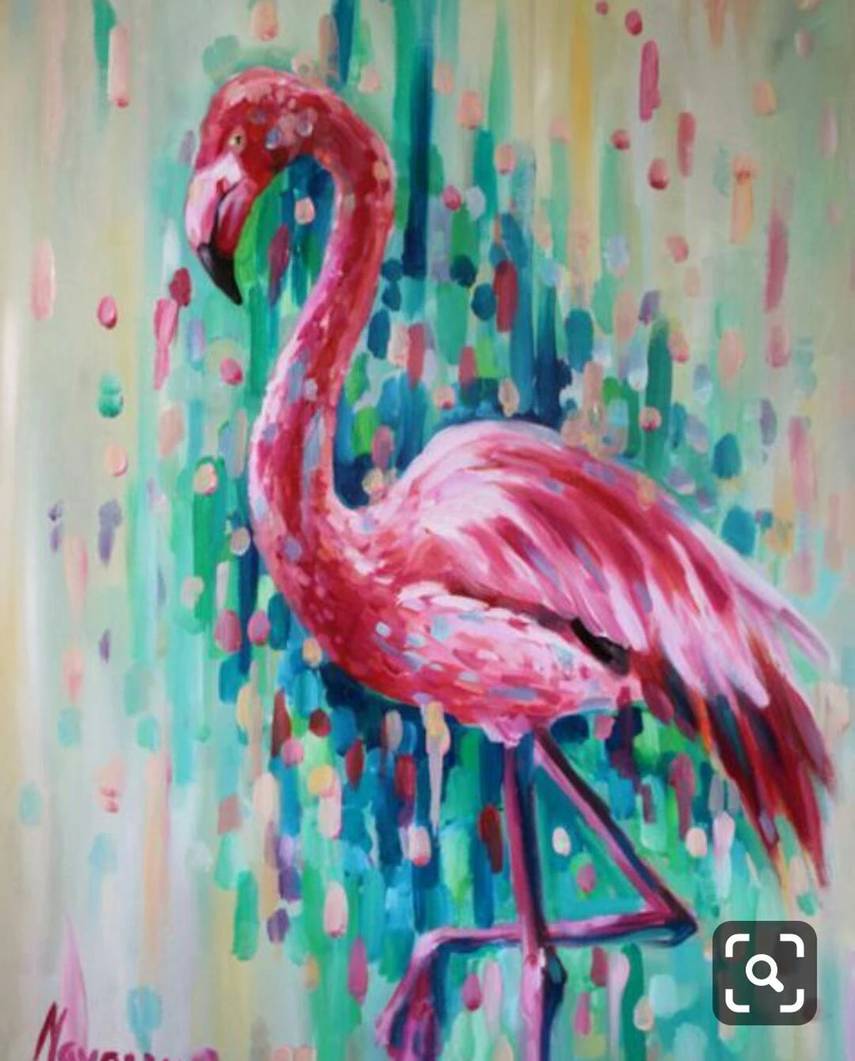 ピンクフラミンゴ黒の背景に油絵ハンドペイントcanva壁アート5 絵画 書道 Aliexpress