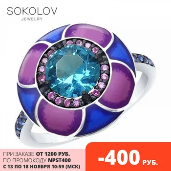 

Ring. sterling silver with enamel blue ситаллом and blue and purple cubic zirconia fashion jewelry 925 women's male