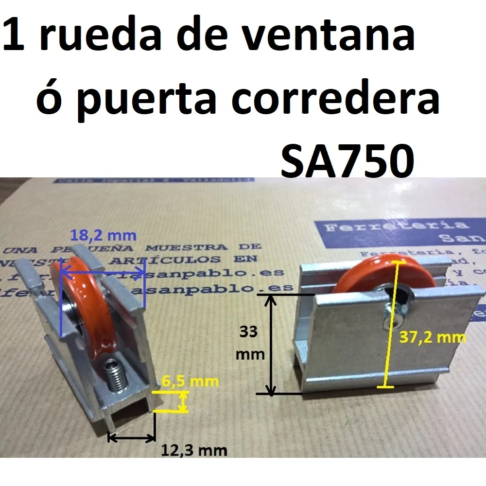 1 Rueda de ventana ó puerta con su carcasa SA750. Anchura de carcasa 18,2 mm. Recambio para ventanas aluminio climalit antiguas rodamientos rodamiento recambios