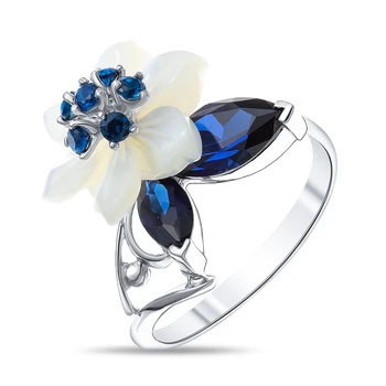 

Silver ring with sapphire and mother of pearl