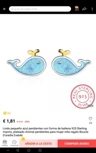 Lindo pequeño azul pendientes con forma de ballena 925 Sterling marino, plateado Animal pendientes para mujer niña regalo Boucle Doreille S-e646