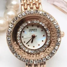 Marca de lujo de moda europea y americana de diamantes de oro de alta calidad de banda de acero inoxidable casual reloj de cuarzo