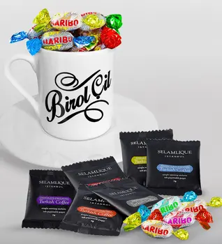 

Personalized Is Turkish coffee Cup Selamlique Mixed Turkish Coffee House and Haribo Candy Gift Seti-5