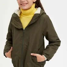 Дефакто, зимние модные детские плащи для девочек, повседневные шерстяные пальто на молнии с капюшоном теплые короткие куртки для девочек удобные-M7435A619WN