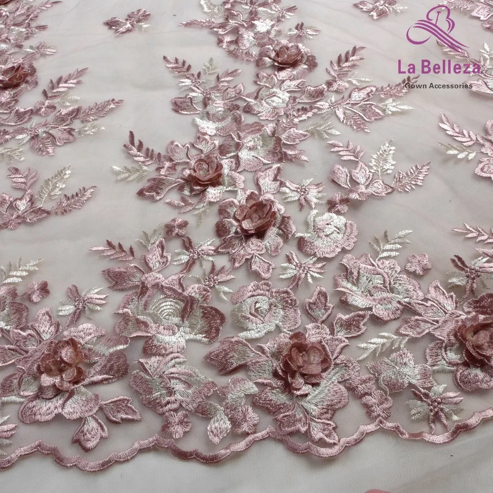 La Belleza дизайн кружева, Розовый 3D цветы кружева ткань, синий, вино 3D Цветы Кружева Ткань вечернее платье кружевная ткань 1 ярд