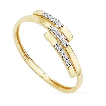 

18k solid gold ring bicolor zircons reason rectangles [AB8940]
