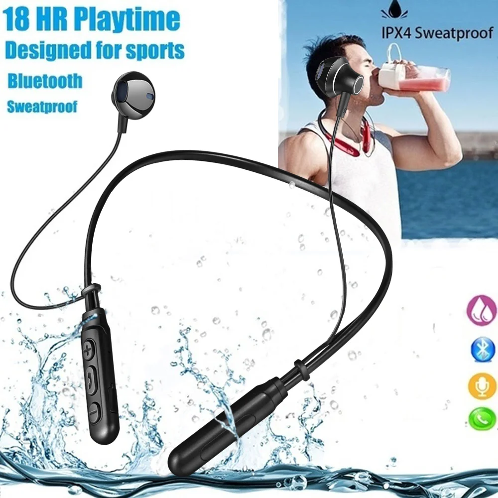 Спортивные Bluetooth наушники Шейная гарнитура 5 0 бас водонепроницаемые встроенный