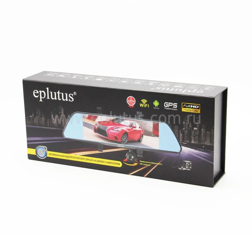 Видеорегистратор зеркало Eplutus D83 Full HD Android GPS 3 камеры заднего вида датчик удара G-сенсор 1920×1080 USB LCD 4-ядерный