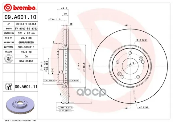 Диск Тормозной Brembo Painted Disc 09.A601.11 Brembo арт. 09.A601.11