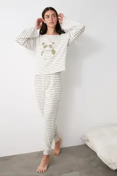 

Trendyol Panda Printed Striped Knitted Pajamas Set THMAW21PT0679