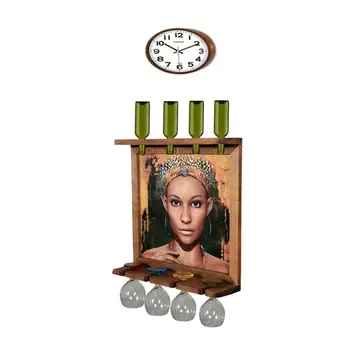 

Wall Clock Wall Art Picture Wooden Wine Rack Bottle Organizer Holders Beer Whiskey Bottle Bar Home Party Kitchen Salon Accessory