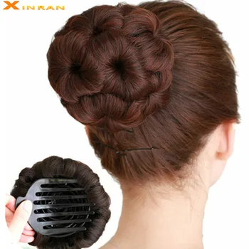 

XINRAN Curly Chignon Hair Bun Donut Clip In Hairpiece Nine flowers Hair Women Synthetic High Temperature Fiber Chignon Extension