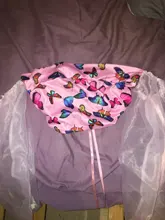 CHRONSTYLE mujeres estampado de mariposa blusas Crop Tops cuello barra larga Puff manga hombro sin espalda jerseys