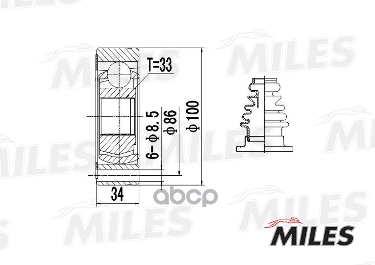 Шрус Audi A3 I/Skoda/Vw Golf Iii-Iv/Passat Iii-Iv 1.6-2.9 82-10 Внутр. Miles Ga10009 Miles арт. GA10009