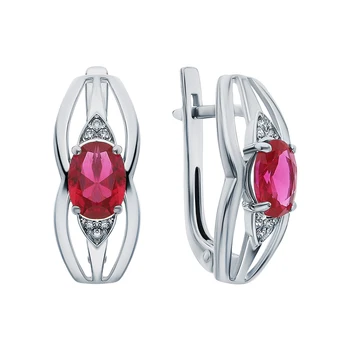 

Silver earrings with cubic zirconia and rubies synthetic sunlight sample 925