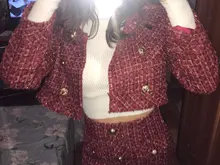 Mini Skirt Jacket Short Two-Piece-Set Woolen Vintage Women Tweed Coat Winter Fall Small