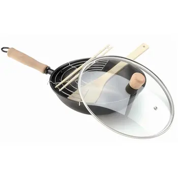 

WOK iron 28CM with glass lid + wooden tweezers