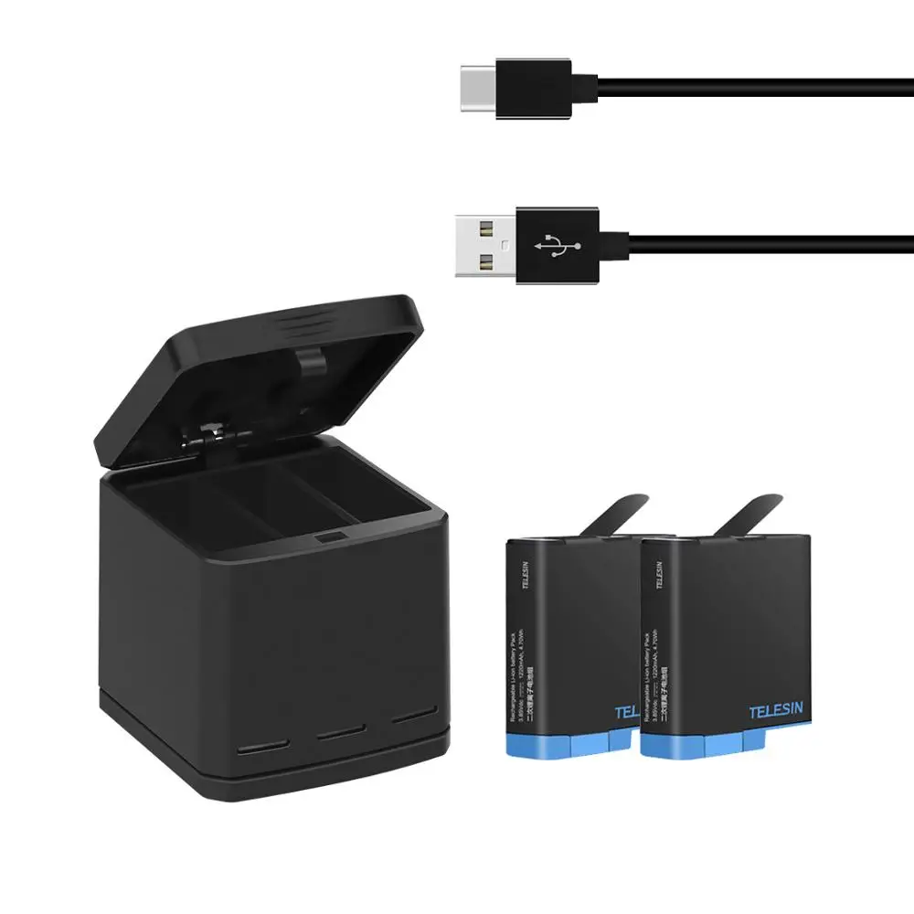 TELESIN 2 шт батареи + 3 слота зарядное устройство USB зарядный кабель для GoPro Hero 5
