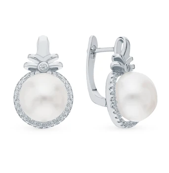 

Silver earrings with cubic zirconia and pearls cultured sunlight sample 925