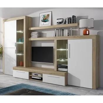

Living room modulate MINORCA II with TV cabinet and showcases oak color and white