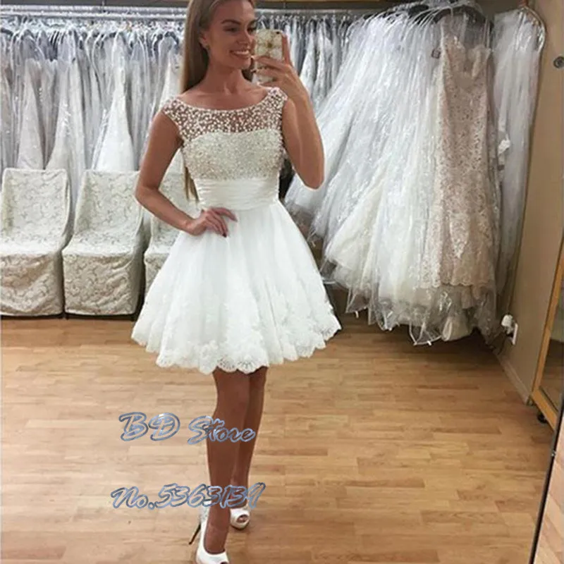 Vestidos de novia аппликационные жемчужины для кружева короткие свадебные платья на шнуровке сзади недорогие свадебные платья robe de mariee