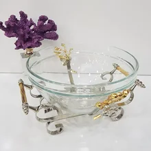 Cuenco decorativo de Metal para ensalada, vajilla de cocina con diseño de flores de color plateado, para presentación de comida