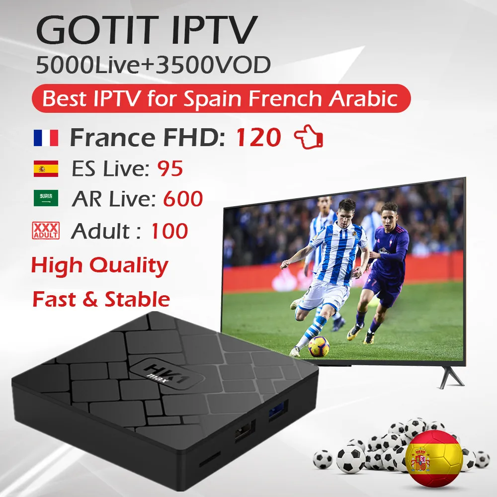 

GOTIT KING OTT IPTV Subscription French Arabic IPTV Adult Live TV HK1max Smart TV Box Android RK3328 Support 3D 4K Set Top Box