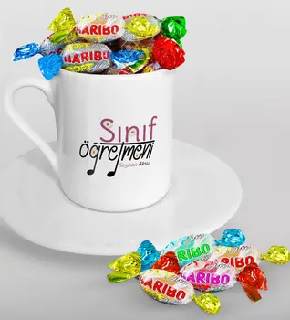 

Personalized Class Teacher Turkish coffee Cup and Haribo Candy Gift Seti-16