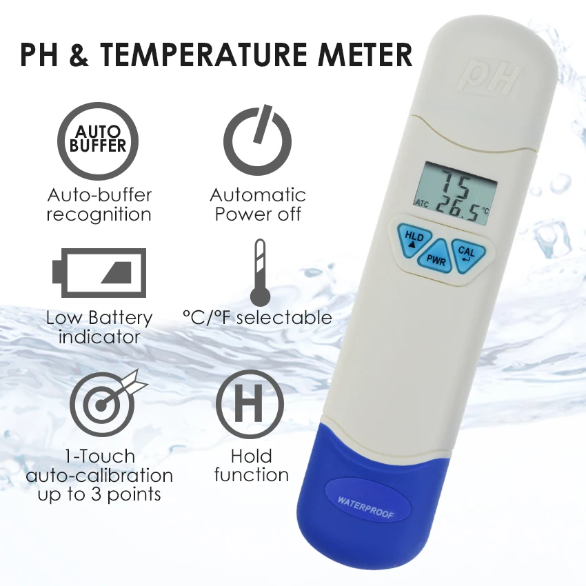 Цифровой измеритель pH и температуры 0,0-14,0 pH диапазон двойной дисплей IP65-IP67 водонепроницаемый и пылезащитный встроенный ATC высокая точность