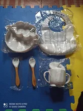 5Pcs/1 Conjunto bebé de silicona alimentación tazón vajilla impermeable cuchara antideslizante vajilla libre de BPA silicona platos para bebé vajilla