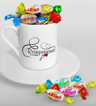 

Personalized Receptionist Turkish coffee Cup and Haribo Candy Gift Seti-1