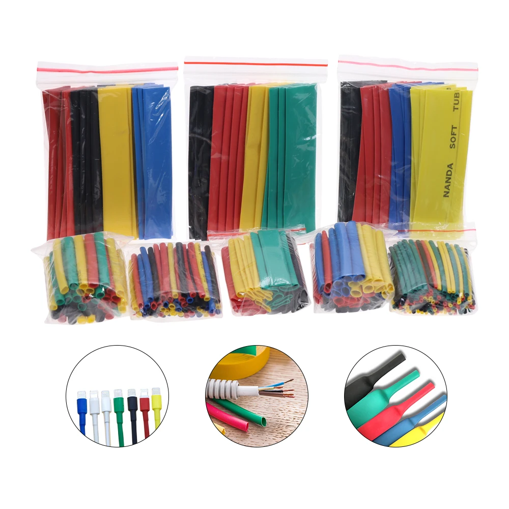 328Pcs Heated Shrink Tubing 2:1 Wire Wrap Electrical Cable Connector Tube Set 