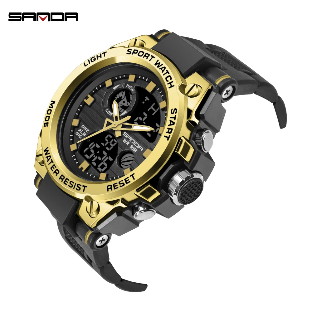 

SANDA Fashion Trend Watch Multi-function Dual Display Luminous Waterproof Digital Watches Cool Outdoor Male Military Wrist Watch