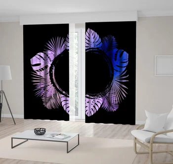 

Curtain Palm Leaves Circle Frame Sunny Exotic Seaside Summer Days Floral Modern Artwork Black Purple Blue