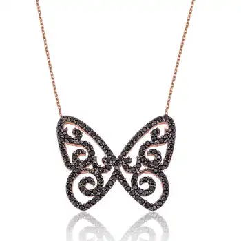 

925 sterling Silver Black Butterfly Lady Necklace