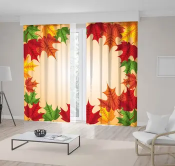

Curtain Maple Leaves Frame Colorful Fun Autumn Theme Decorating Artwork Red Brown Green Yellow