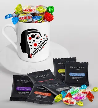 

Personalized Psychiatrist Turkish coffee Cup Selamlique Mixed Turkish Coffee House and Haribo Candy Gift Seti-3