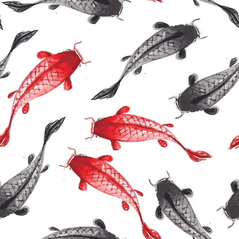 Koi Carps Традиционная японская Живопись Стиль Художественная печать красный и черный занавеска для душа