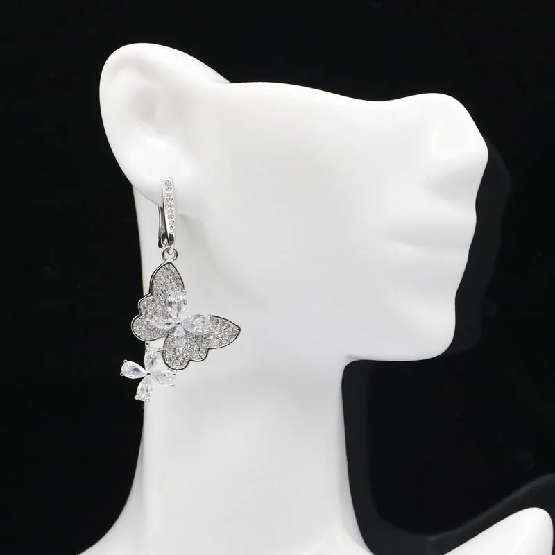 Женские свадебные серебряные серьги с белым сапфиром 47x21 мм 2020|silver pendant|925 silver