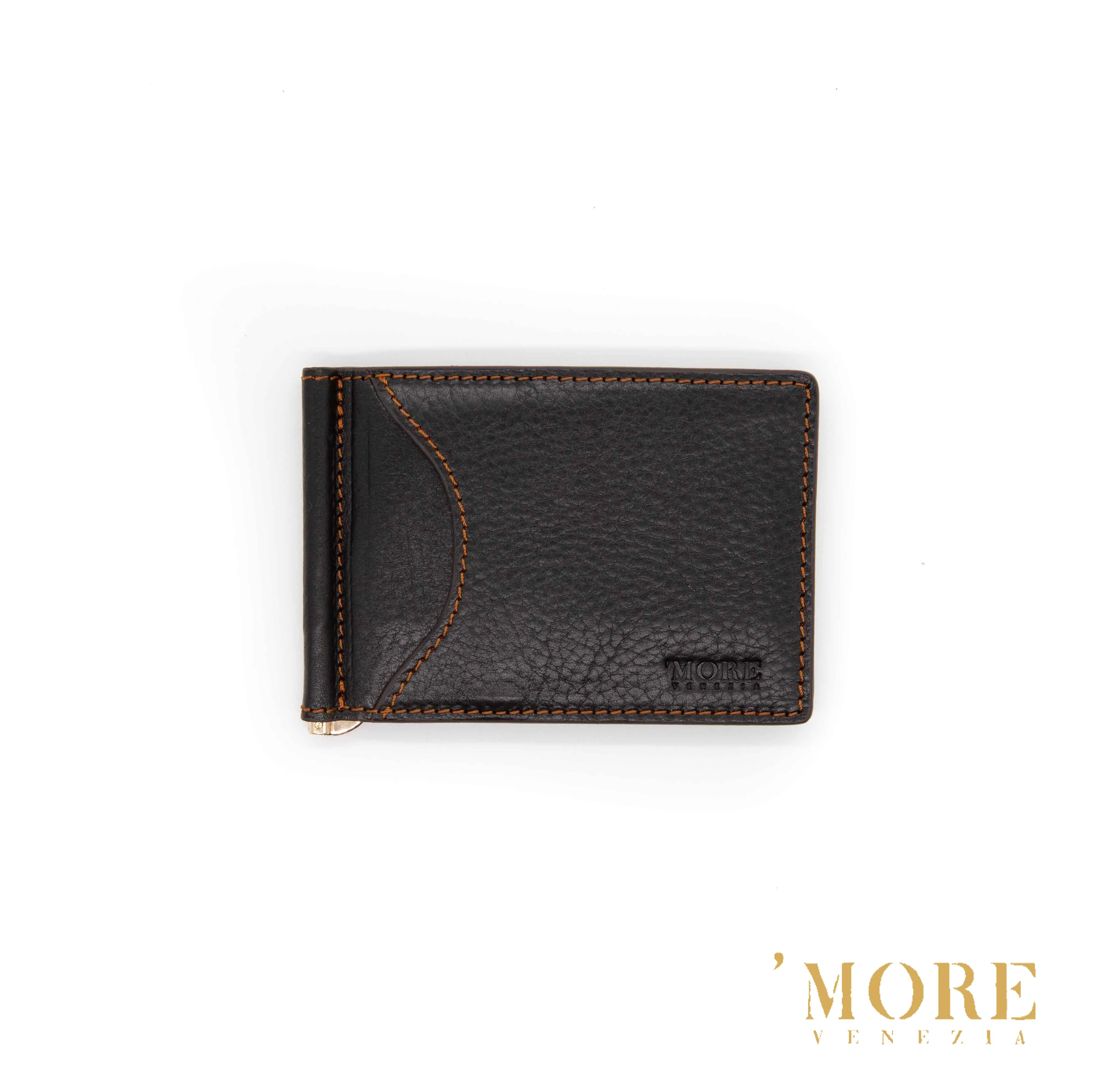 Черный Кошелек morevenezia MAN'S BI-FOLD с зажимом для денег из уздечной кожи ручной работы в Италии - Цвет: Черный
