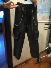 QWEEK-pantalones Cargo Punk de gran tamaño para mujer, ropa de calle gótica, ropa de calle negra con cadena Harajuku Hippie, pantalones de estilo callejero coreano para mujer, Hip Hop