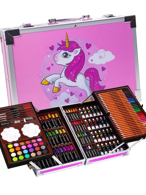 145pc Artists Aluminium Art Case Colouring Pencils Painting Set Childrens/adults  Pink Art Set Silver Art Kit Choose: 
