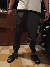 Loose Pants Crotch-Trousers Drawstring Dancing Punk-Style Black Gothic Baggy Mens Hip-Hop-Wear
