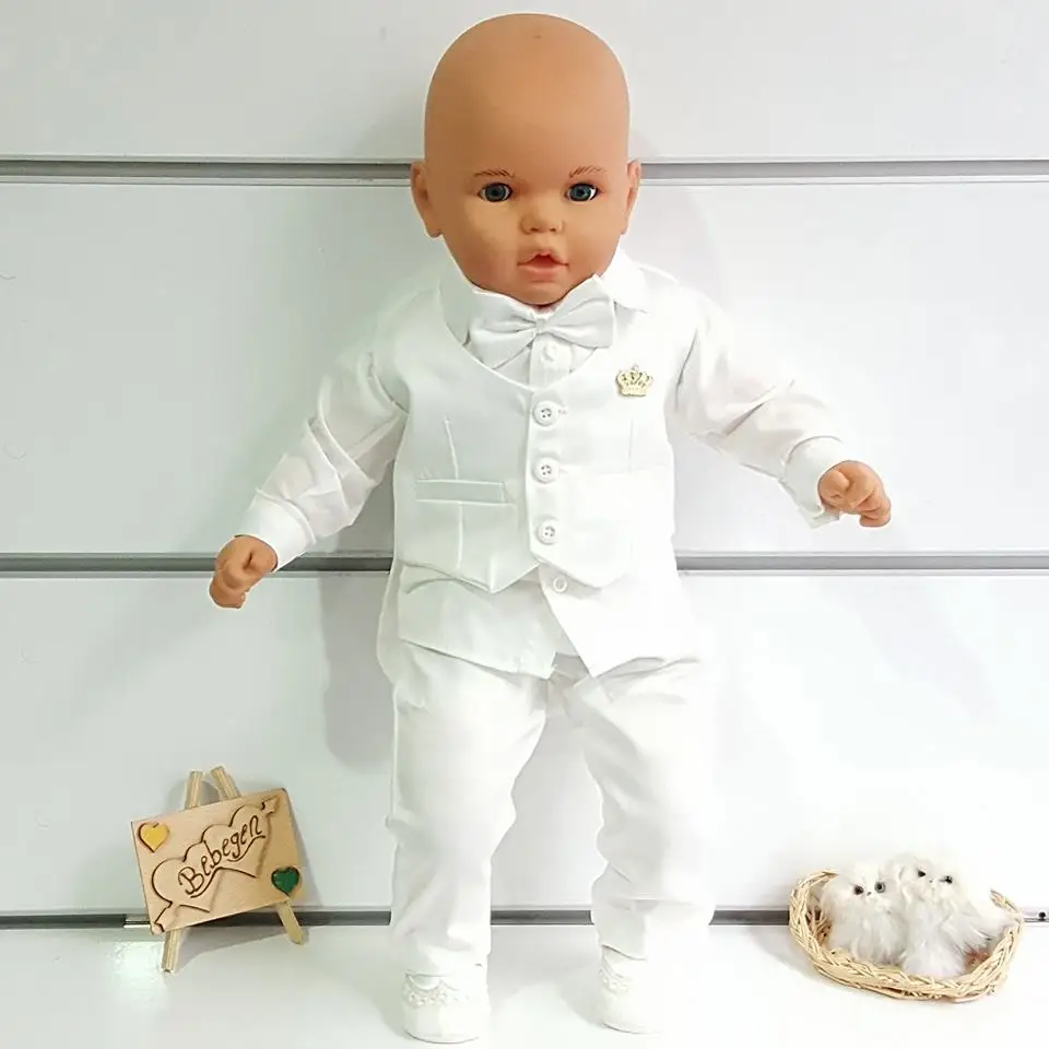 

White 5 Piece Classic Male Baby Suit