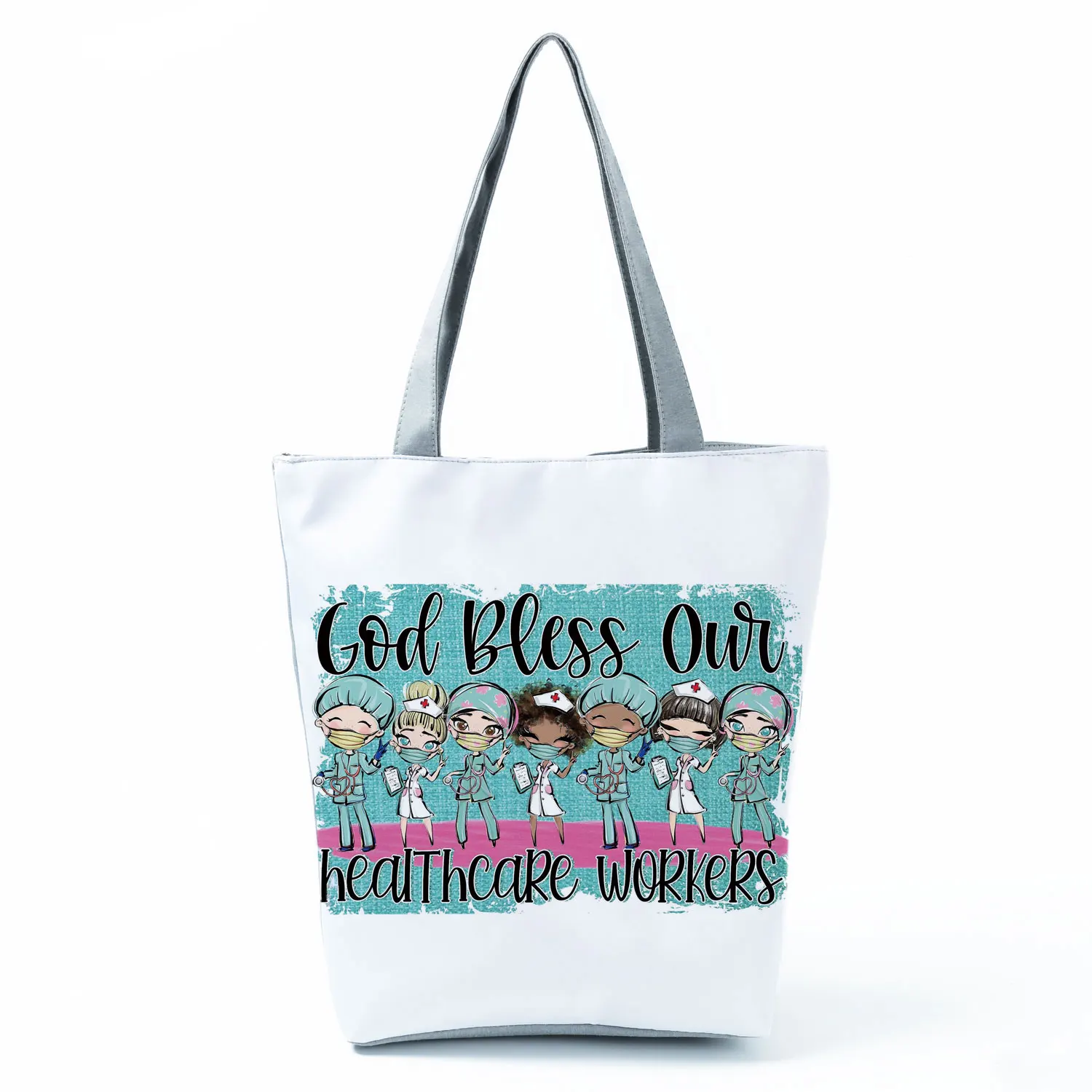 Cartoon Ladies Nurse Printed Handbags Foldable High Capacity Women Shoulder Bag Eco Reusable Shopping Bag Travel Beach Tote Bag 