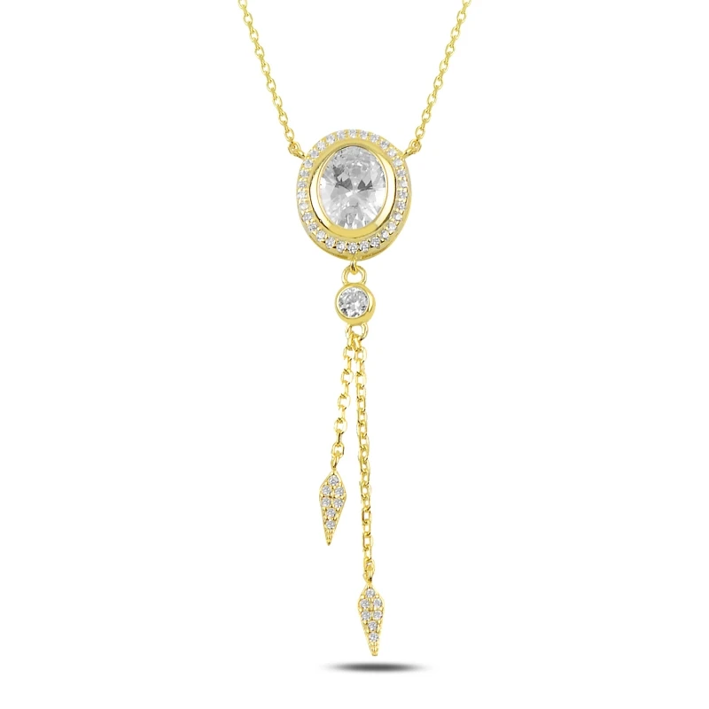 

Silver 925 Sterling Dangle Oval Zircon Stone Necklace