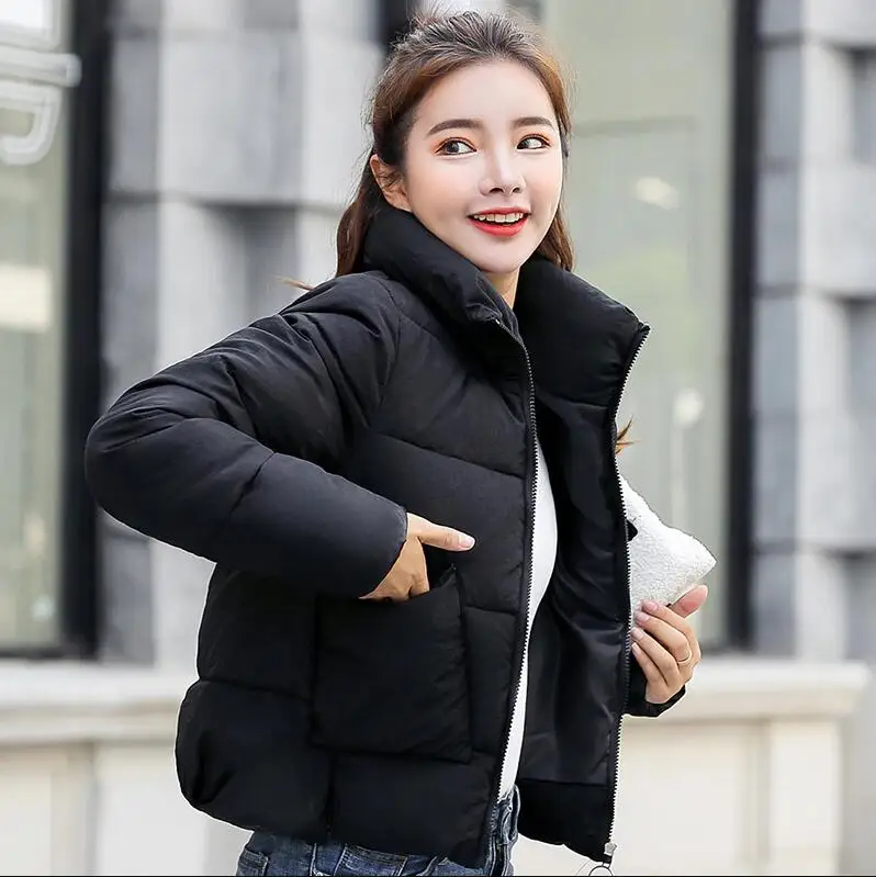 Дата coton veste col montant Suatans chaud bien femmes hiver veste mode solide hiver manteau femmes Parkas - Цвет: Черный