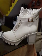 Invierno nuevo patrón de tacón alto talón grueso botas frenillo impermeable de fondo grueso gran código blanco botas de mujer YYJ250