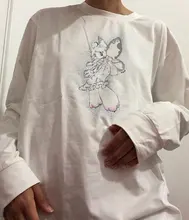 Tops Cute Tees Tshirt Harajuku Oversized Batwing Long-Sleeve Street-Girls Gothic Punk